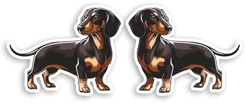 2 x 10cm Dachshund Sausage Dog Vinyl Stickers - Black Tan Puppy Laptop Sticker #70857