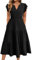 Zeagoo Women's Ruffle Short Sleeve V Neck Summer Dress Midi Casual Floral Sundress with Pockets Black L