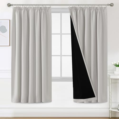 BellaHills 100% Vorhang Blickdicht mit Kräuselband 2er Set H225 x B140 cm Thermovorhang Kälteschutz Gardinen Verdunkelung Doppellagige Verdunklugsvorhänge, Pumice Stone