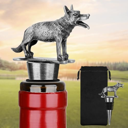 LKKCHER Deutscher Schäferhund Weinverschluss, Schäferhund Deko Geschenke für Hundeliebhabers Frauen Männer, Schäferhund Geschenke, Geburtstagsgeschenke, Weihnachtsgeschenke für Frauen Männer,Silber
