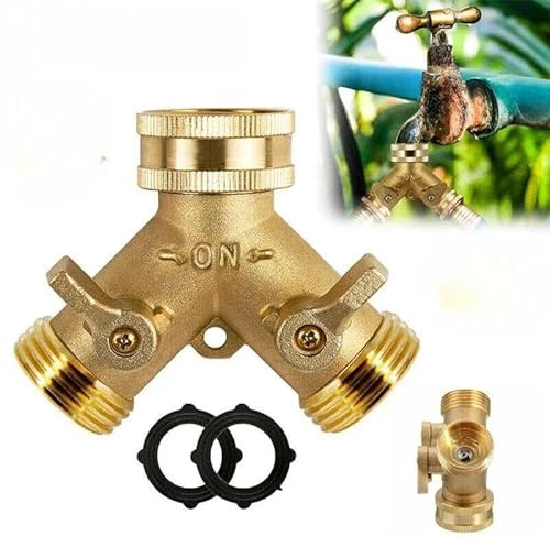 enjoydeal Two Way Brass Hose Faucet Splitter,3/4 Double Way Tap Garden Connector Adaptor Hose Splitter Faucet Fitting