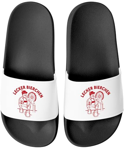 MoonWorks® Badeschlappen Lustig Spruch Lecker Bierchen Badelatschen Unisex Bedruckt Herren Damen Badeschuhe Männer Frauen