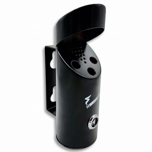 Wandaschenbecher für Außenbereich – Windaschenbecher mit Deckel, wetterfest & groß – Outdoor Aschenbecher für draußen, abschließbar, Metall, ideal als Sturmaschenbecher (Mit Logo, Standard)