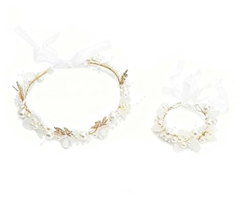 Couronne Fleur Cheveux, Serre Tete Mariage, Couronne Fleur Cheveux Enfant et Deux Bracelets Assortis
