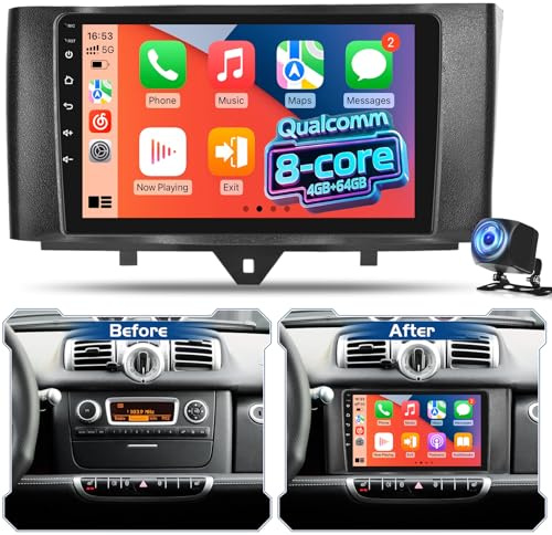 Qualcomm 8-Core 4+64G Android Autoradio für Mercedes Benz Smart Fortwo 2011-2015, IPS Touchscreen Radio mit Wireless CarPlay & Android Auto, DSP Hi-Res Audio, GPS, WiFi, Rückfahrkamera