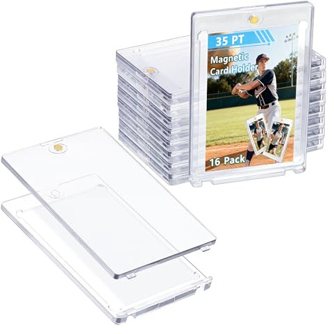 Zorplex 16 Stück 35PT Magnetic Card Holder, Magnetischer Kartenhalter mit UV-Schutz-Transparent Karten Rahmen, Kunststoff Harte Kartenhüllen für Sportkarten, Sammlung