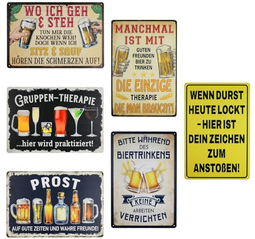 Rongxze Juego de 6 carteles de metal vintage para decoración de pared | Cartel de chapa retro, cafetería, club y pub, cartel rústico retro, taller, bar, decoración, 20 x 30 cm