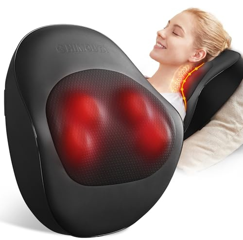 Himouta 3D Shiatsu Nackenmassagegerät mit Wärme, Massagekissen für Rücken | PU-Leder, Rotierenden Massageköpfen, Tiefenmassage, Autoadapter, für Schulter Lenden, Büro Zuhause, Geschenk Männer Frauen