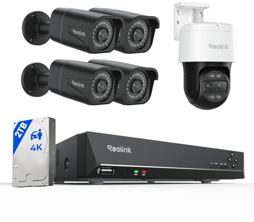 Reolink 4K Überwachungskamera Aussen Set, 8CH Videoüberwachung mit 5X 8MP PoE Kamera und 2TB HDD NVR für 24/7 Aufnahme Innen Outdoor, 6X Hybridzoom, Auto-Tracking, RLK8-800B4-B&TrackMix PoE