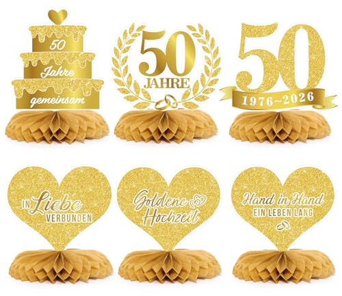 6 Stücke Goldene Hochzeit Bienenwabe Tischdeko Goldene Hochzeit 50 Deko | Goldhochzeit Deko 50. Hochzeitstag Tischdeko auf Deutsch 50. Jahrestag
