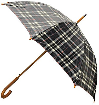 Rainbrella Klassischer Regenschirm mit automatischem Öffnen, Echtholzhakengriff, Schwarz kariert, 117 cm