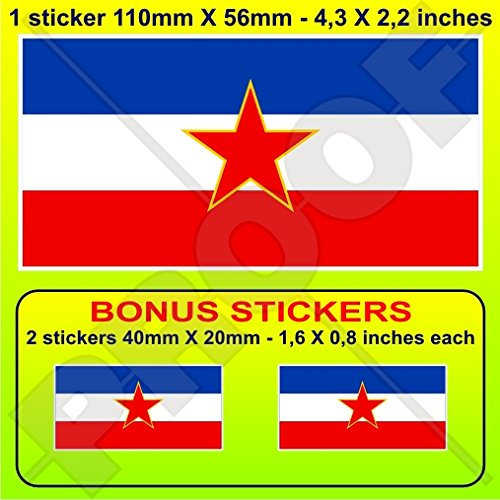 Yugoslawien SFR Flagge, Sozialistische Bundesrepublik SFR, Jugoslawische 100 mm Vinyl-Autoaufkleber, Aufkleber x1 + 2 Bonus