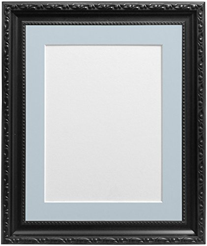 FRAMES BY POST 30mm Black Photo Picture Poster Frame with Blue Mount 24 x 18 For Pic Size 18 x 12 (Plastic Glass)