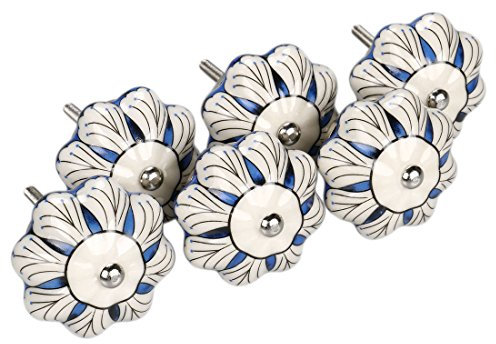 Sourcingmap 6 Pieces Vintage Shabby Knobs Blue and White Floral Hand Painted Ceramic Pumpkin Cupboard Wardrobe Cabinet Drawer Door Handles Pulls Knob, Crinum asiaticum