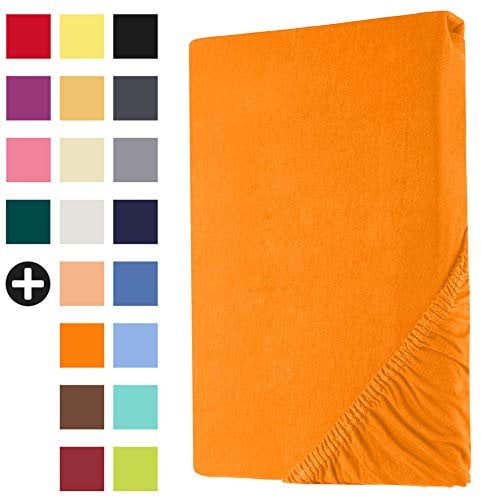 Heim24h Spannbettlaken 90x200cm bis 30 cm, Orange, 100% Baumwolle Bettlaken, Öko Tex Zertifiziert Jersey Spannbetttuch