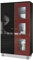 Vladon Vitrine Denjo, Made in Germany, Standvitrine mit 2 Türen und 3 Glaseinsätzen, Schwarz matt/Schwarz Hochglanz/Bordeaux Hochglanz, inkl. LED-Beleuchtung (71 x 129 x 35 cm)