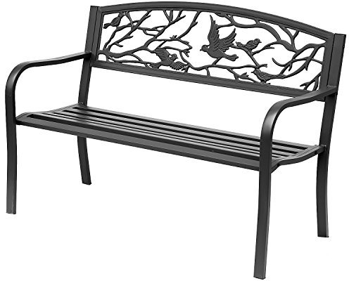 Outsunny Gartenbank 3-Sitzer Bank Terrasse Landhausstil Chic 127L x 60l x 85H cm korrosionsbeständiges Metall Epoxy Schwarz