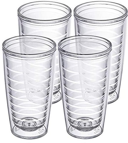 Homestead Choice 16oz Insulated Tumblers Plastic Keeps Drinks Cold & Hot, 4pk Double Walled Clear Insulated Drinking Glasses Cup, BPA-Free, Dishwasher Safe Reusable