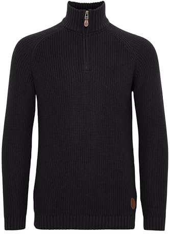 Solid SDXenox Herren Strickpullover Troyer Grobstrick Pullover mit Stehkragen 100% Baumwolle Regular fit, Größe:2XL, Farbe:Black (9000)