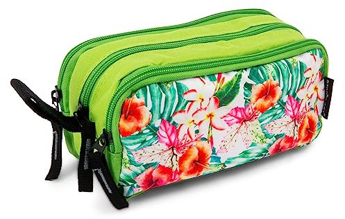 Starplast Estuche Escolar Porta Todo, 3 Cremalleras, 3 Compartimentos, Gran Capacidad, Multiuso, para Uso Escolar, Trabajo, Universidad - Flores