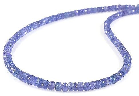 Natural Tanzanite Rondelle Beads Necklace With 925 Sterling Silver Lock, Faceted Gemstone Handmade Jewelry Gift for Women, Girls, Birthday, Anniversary.