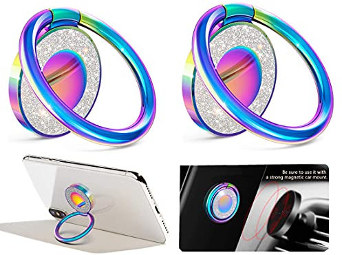 mciskin Cell Phone Ring Holder Finger Kickstand,Brilliant glitter Finger Ring Grip Stand,Bling Metal Finger Ring Grip Stand for Strong Magnetic Car Mount Compatible with All Smartphone(2PCS)