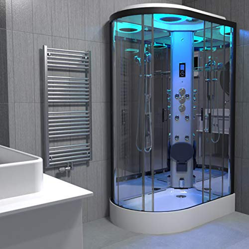 Insignia Black Steam Shower Cabin Enclosure Cubicle 1100x700 Offset RH Quadrant