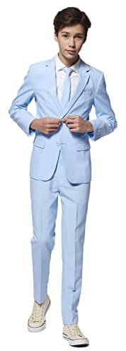 OppoSuits Cool Blue Einfarbiger Anzug für Teenager-Jungen - Abschlussball- und Hochzeitsfeier-Outfit - einschließlich Blazer, Hose und Krawatte - Blau