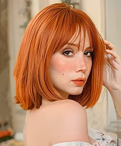 Natürliche kurze Bob Auburn-Perücken für Frauen Gerade Glatt Perücken Bunt mit Pony Tägliche Verwendung synthetisches Haar Mode Perücke
