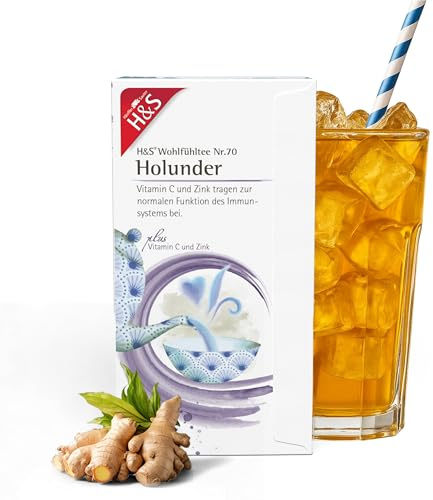 H&S Holunder mit Vitamin C und Zink Tee: Süßlich-natürlicher Früchtetee mit Holunder und Echinacea mit wertvollen Zusatzstoffen, 20 x 2,5 g