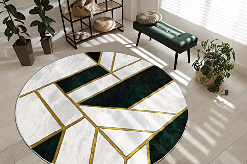 rugsx Exklusiv Emerald Teppich Glamour – Stilvoll, Geometrisch, Marmor flaschengrün/Gold Kreis 120 cm