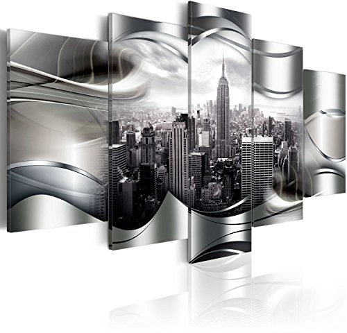 B&D XXL - Wandbilder XXL 150x75cm 5 tlg - Wand Deko Leinwand Bilder Groß Wanddeko Wohnzimmer Schlafzimmer Kunstdrucke - New York Stadt Abstrakt d-A-0032-b-o