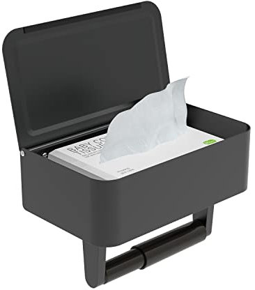 WZKALY Toilettenpapierhalter mit Ablage – Spülbarer Feuchttücherspender und Aufbewahrung, passt in jedes Badezimmer, Badezimmer-Organizer – (Mattschwarz, Normale Rolle)