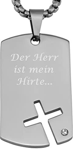 Hanessa Personalisierte Kette mit Gravur Edelstahl 60 cm mit Anhänger Dog Tag Kreuz in silber - Personalisierte Halskette für Männer und Frauen - Personalisierter Schmuck Damen Herren
