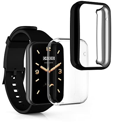 kwmobile Set 2x Custodia Smartwatch Compatibile con Xiaomi Mi Band 7 Pro Cover - Case Silicone Protezione Orologio Fitness nero/trasparente