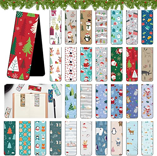 30 Stück Weihnachten Lesezeichen, Magnetic Markings, Magnetische Lesezeichen, Lesezeichenset mit Weihnachtsmann Schneemann Rentier Muster, Magnetlesezeichen Bunt für Schule Zuhause Lesen Büro(A)