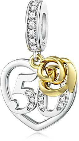 SEVENWELL Ciondolo da donna con 16, 18, 21, 30, 40, 50, con rosa dorata, regalo di compleanno, Zirconia cubica, Zirconia cubica
