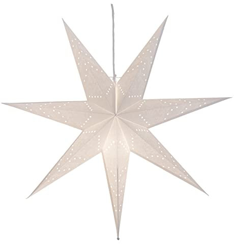 Seasonals - Papierstern mit Kabel Sky zum Hängen creme/weiss, Hängestern mit E14 Fassung und Aufhängeöse, 350 cm weisse Zuleitung