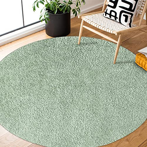 payé Teppich Rund Hochflor Shaggy - 80x80cm - Pastell Grün Einfarbig Uni Flauschig Modern Boho Wohnzimmer Schlafzimmer Deko Teppiche Weich Schlafzimmer