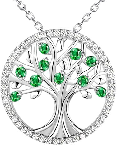 Collier Arbre de Vie en Argent Sterling 925, Collier Arbre de Vie en Zirconium Vert, Avec Boîte Cadeau, Collier Arbre de Vie Femme, Pendentif Arbre de Vie, Convient Aux Femmes, Filles Et Hommes