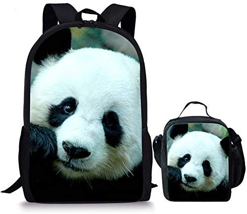 Panda Sac à dos pour fille avec porte-bouteille d'eau, sac d'école primaire et sac à déjeuner isotherme pour enfants - Blanc, couleur, 5.0cm*10.5cm*20.5cm, trousse à crayons