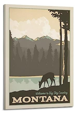 ROOKE Vintage Trave Poster Montana Welcome To Big Sky Country Poster, dekoratives Gemälde, Leinwand, Wandposter und Kunstdruck, modernes Familienschlafzimmer-Dekor-Poster, 20 x 30 cm