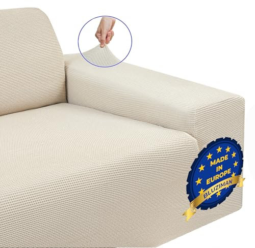 BLUZIMAN Sofa Überzug 2 Sitzer, Couch Überzug, Sofabezug Super Elastische, Sofa Cover Antirutsch, Nicht kompatibel mit Eck- oder L-förmigen Sitzmöbeln (Zwei Sitzer, Elfenbein)