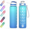 WHIPY 1L Water Bottle with Straw - Leak-Proof & BPA Free Reusable Sports Bottle - Motivational Time Markings for Hydration Durable Drink Bottle for Gym, Sports, Outdoor, Cycling (Green & Blue)