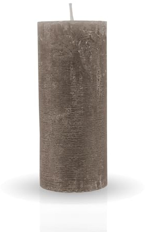 HS Candle Rustikale Stumpenkerze Taupe Ø7cm x 15cm - vers. Farben/Größen - lang Brenndauer Antik Kerze, Duftfreie Altarkerze - Dekokerze