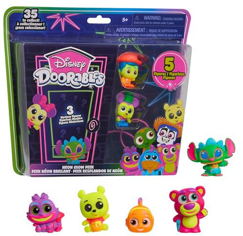 Just Play Disney Doorables Neon Glow Peek Figuren, 5 Special Edition 3.8 cm Collectible Figurines, Kids Toys for Ages 5 Up by