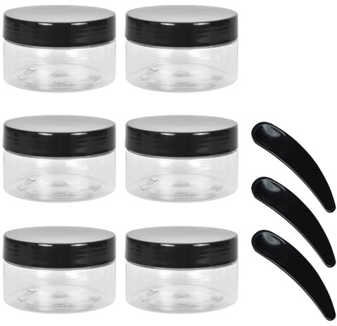 6 Stück 100ml Kunststoffdose Transparent mit Rund Deckel mit Mini-Spatel, Leere Klare Kunststoff Kleine Behälter Döschen, Leere Cremedose Weitmund Plastikbehälter für Make-up, Gewürze, Lebensmittel