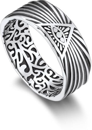 Bandmax Silber Ring Herren Auge von Gott Ring Damen Ringe Siegelring Größe 67mm Bandring 5mm breit Evil Eye Ring Wikinger Schmuck