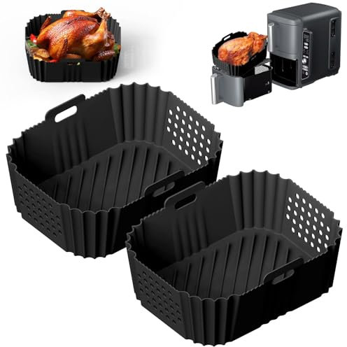 Takezuaa Air Fryer Silicone Liners for Ninja Double Stack XL 9.5L Air Fryer SL400UK,Reusable Side Opening Hole Large Capacity Ninja Double Stack Air Fryer Silicone Liners Accessories(Black 2PCS)