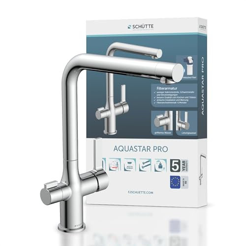 SCHÜTTE AQUASTAR PRO 3-Wege-Filterarmatur, sauberes Trinkwasser direkt aus dem Hahn, Integriertes BWT-Filtersystem gegen Kalk & Schwermetalle, Chrom